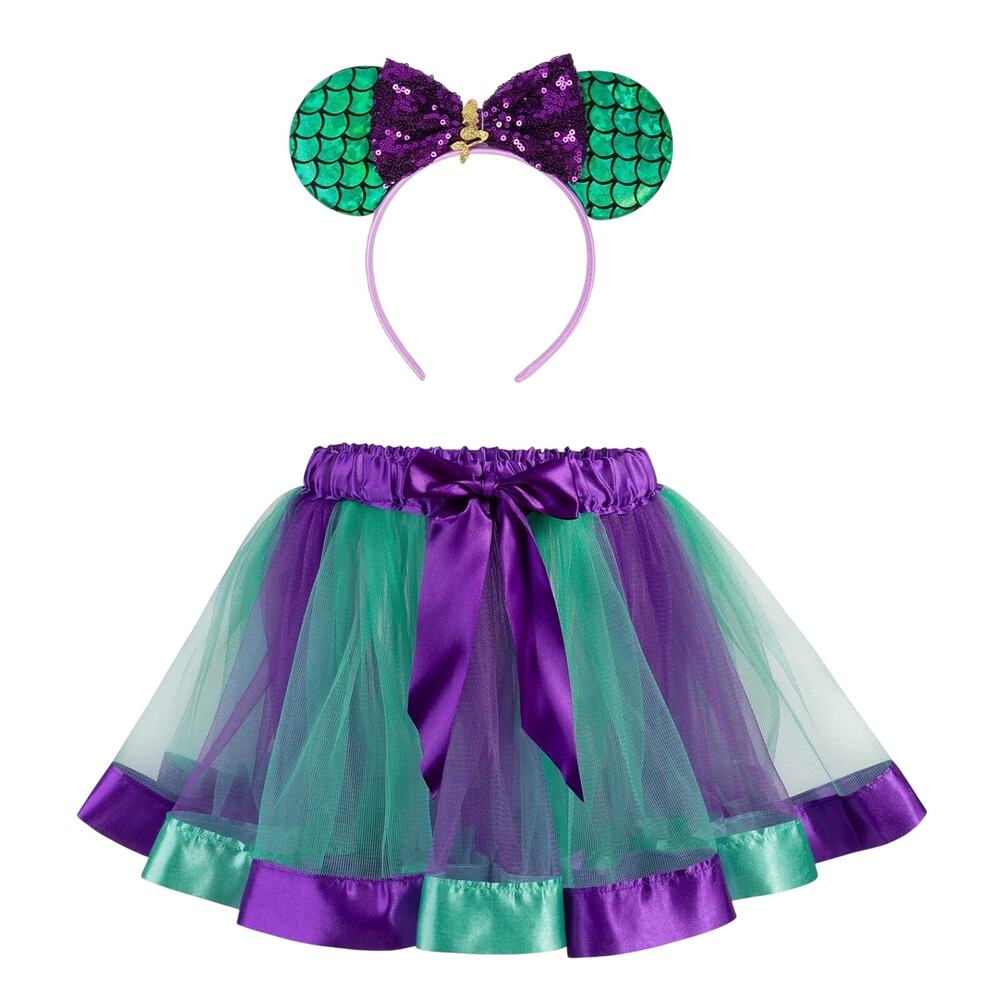 Mermaid Mouse Costume 5-8 Yrs Purple & Green Tutu with Mouse Ears Headband